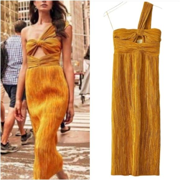 Alice McCall Dress Power Lady Pleated One Shoulder Midi in Sunset Yellow Size 4 - Picture 14 of 14